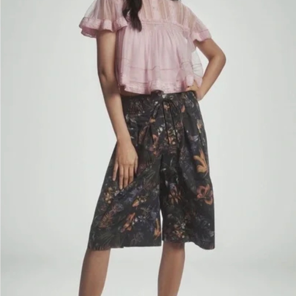 Anthropologie Ruched Poplin Gaucho Pants Size M Floral Pattern New - Picture 3 of 9